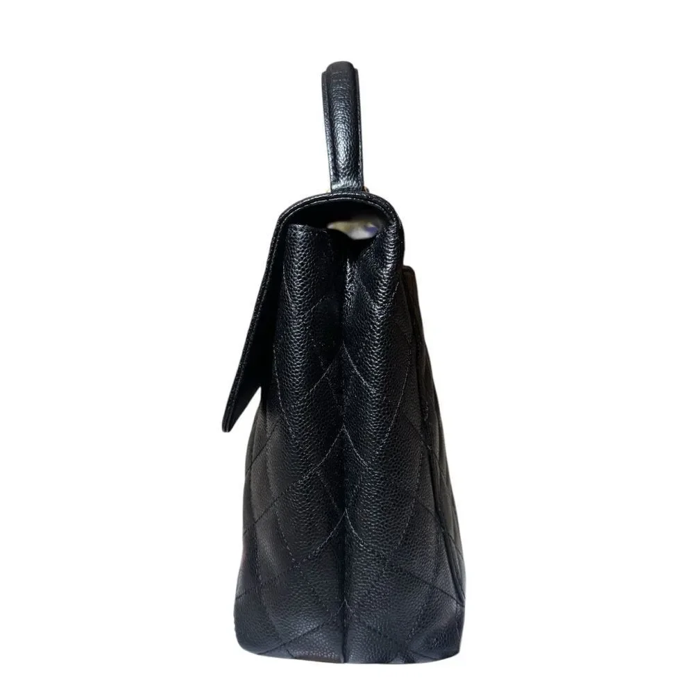 Chanel Black Caviar Quilted Leather Coco Mark CC Top Handle Flap Tote
